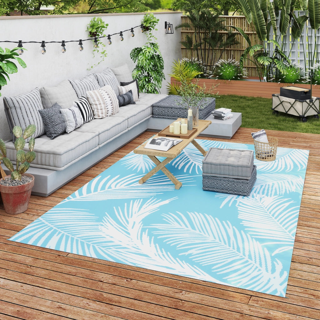 Tappeto da Esterno Reversibile Resistente con Sacchetto e Picchetti 274x182 cm ¨C Zephmum ¨C Azzurro+Bianco