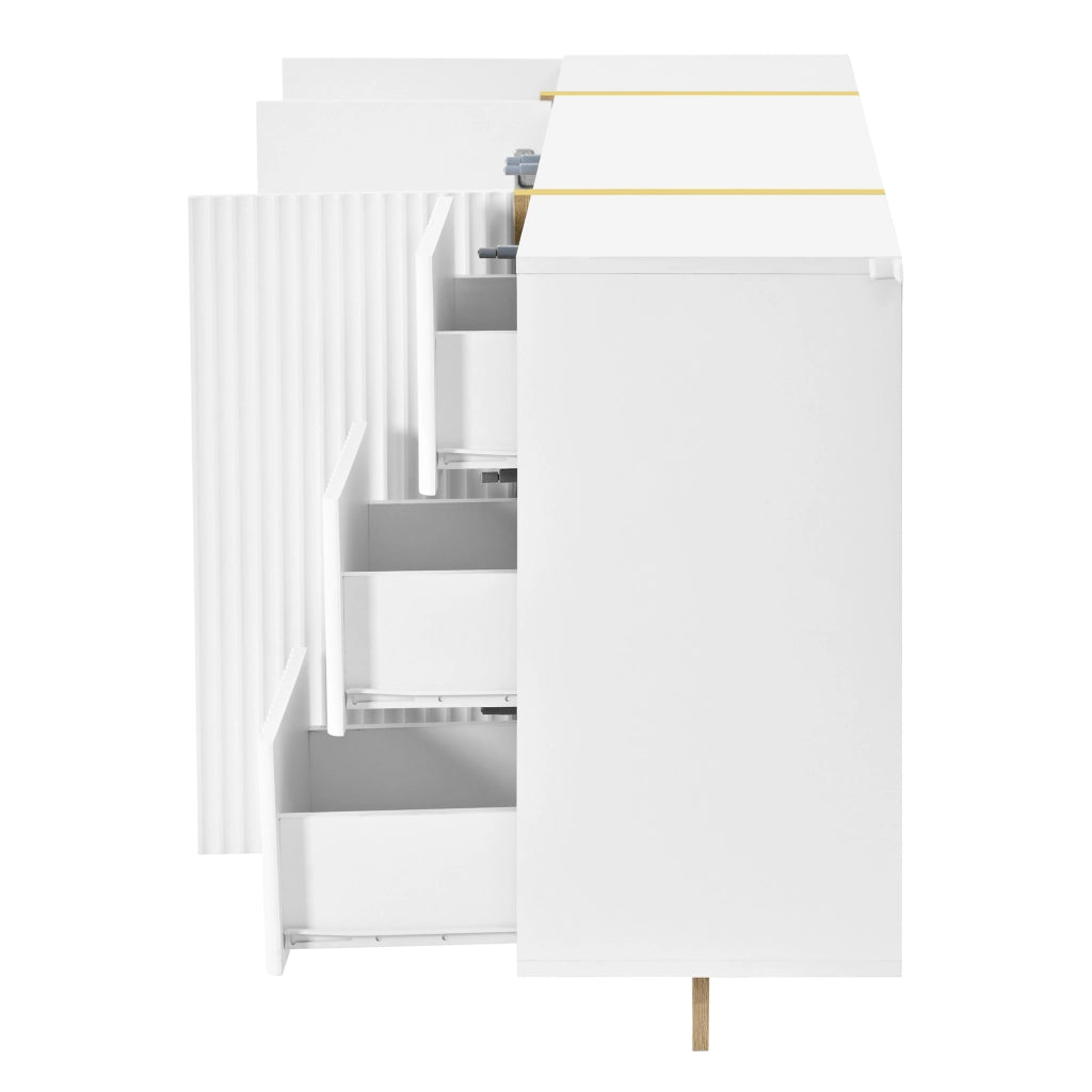 Combinazione mobile TV e credenza con frontali a doghe; 190 cm; MDF e PB; bianca