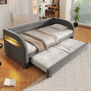 Letto Contenitore Imbottito 90x200 cm con Letto Estraibile; LED; Grigio