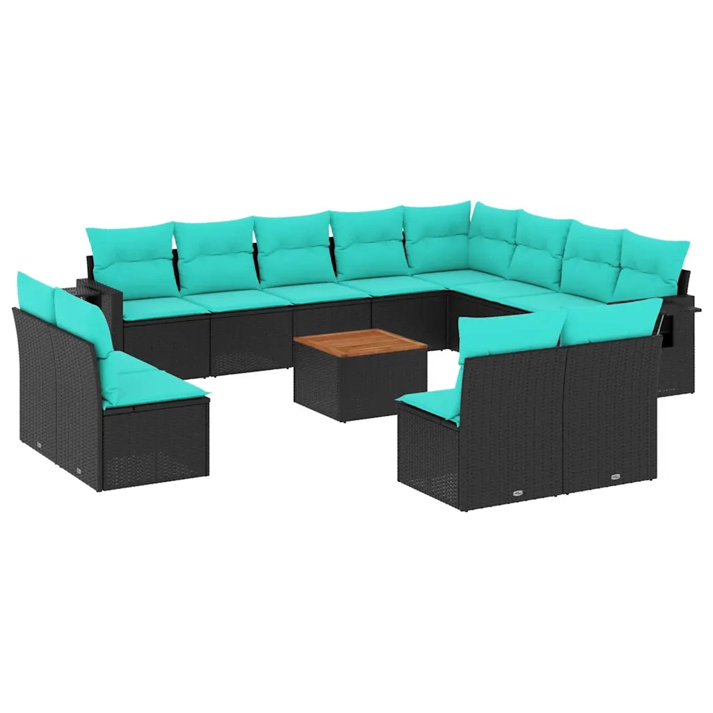 Set Divani da Giardino 13 pz con Cuscini Nero in Polyrattan 3224811