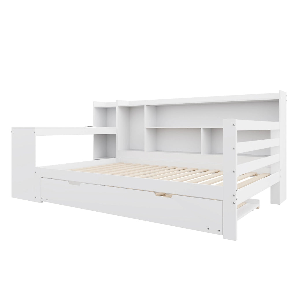 Letto multifunzionale 90x200 cm con letto estraibile; scrivania e scaffali; bianco