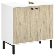 Mobile Bagno Sotto Lavabo 2 Ante con Ripiano in Truciolato e Acciaio ¨C Minimal ¨C Bianco Rovere 60x30x60 cm