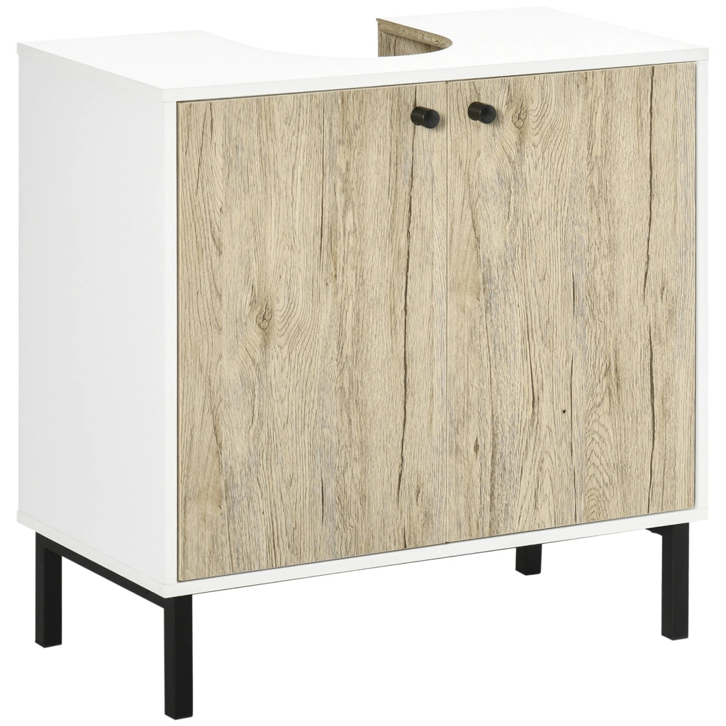 Mobile Bagno Sotto Lavabo 2 Ante con Ripiano in Truciolato e Acciaio ¨C Minimal ¨C Bianco Rovere 60x30x60 cm
