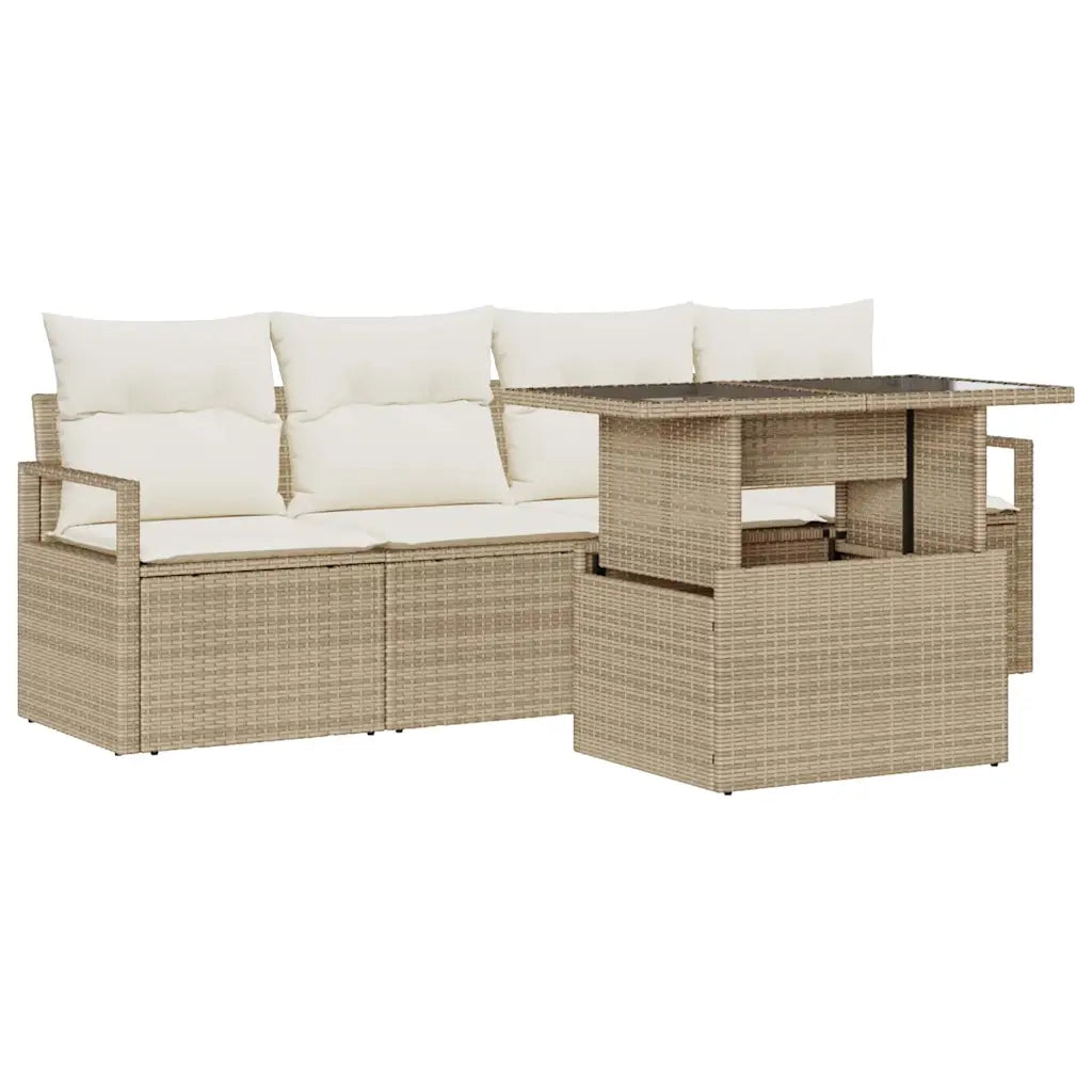 Set Divano da Giardino 5 pcs Beige Poly Rattan