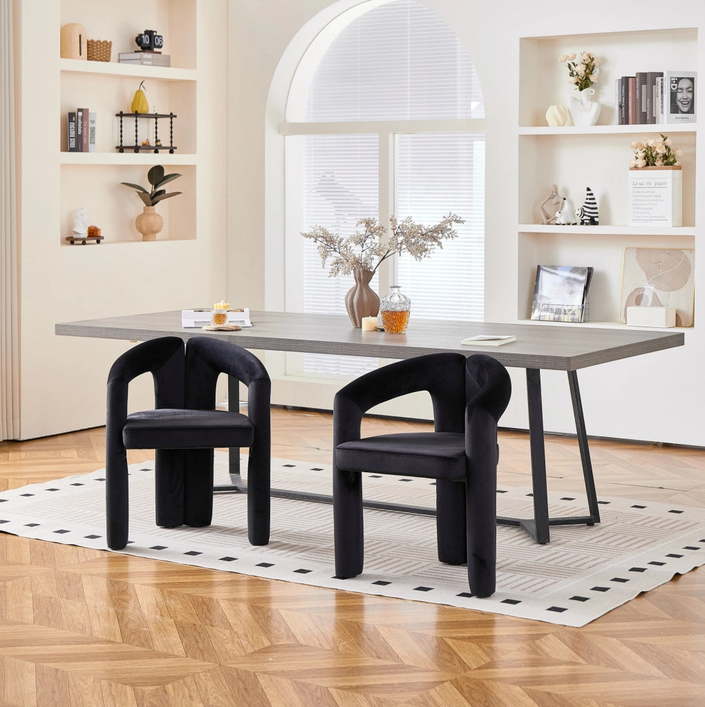 Set 2 sedie da pranzo in velluto nero con braccioli HOMVRA