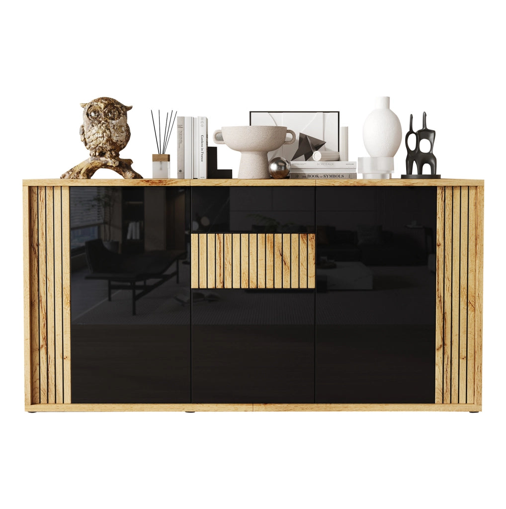 SIDEBOARD 3 ante 140x35x71 cm Nero e color legno