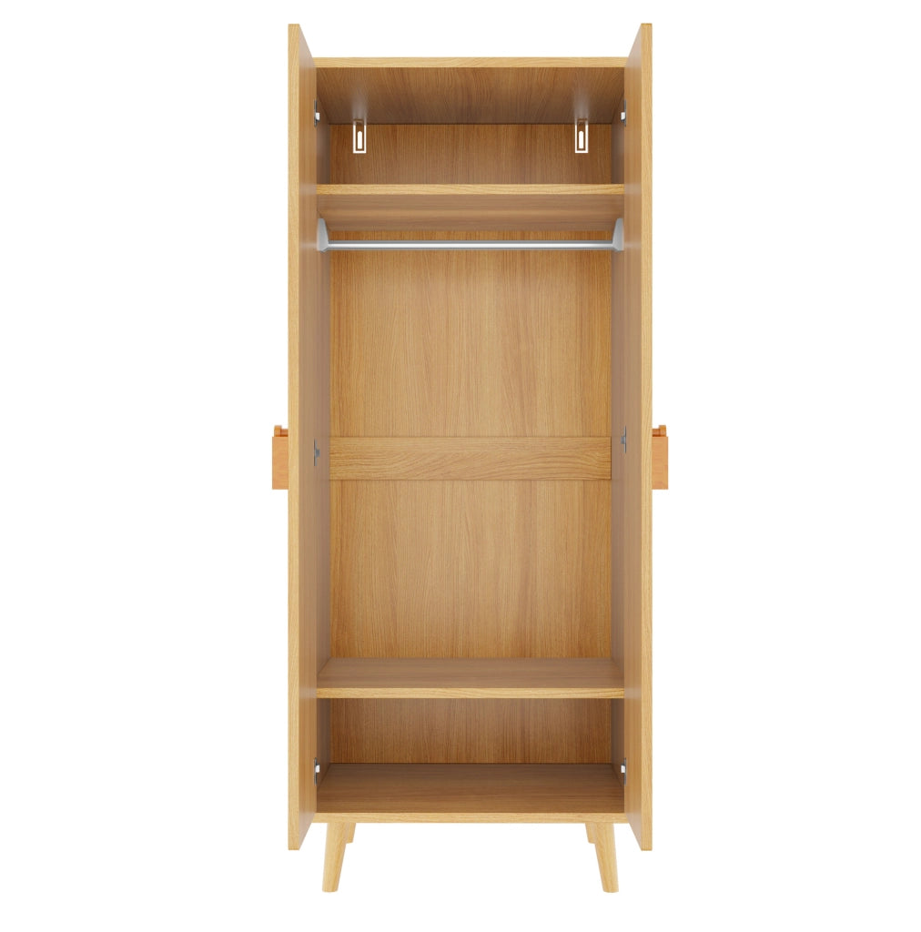 Armadio a Due Ante con Ampio Spazio di Stoccaggio, Maniglie Cartoon e Piedini Rialzati, Legno, 70×55×170 cm