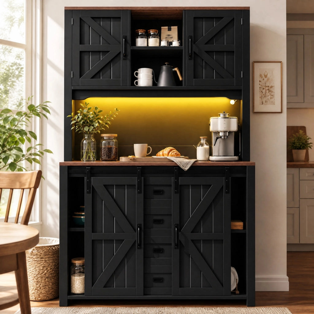ARMADIO DA CUCINA 115x40x174,7 cm Nero/Bianco con LED e ante scorrevoli