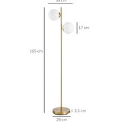 Lampada da Terra YEAVIO 165 cm con Paralume in Vetro, Struttura in Acciaio, Colore Oro e Bianco