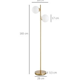 Lampada da Terra YEAVIO 165 cm con Paralume in Vetro, Struttura in Acciaio, Colore Oro e Bianco