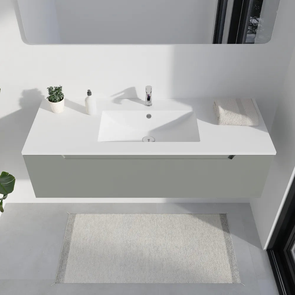 Mobile bagno sospeso 120cm smoke green opaco un cassettone con lavabo bianco opaco| Bako