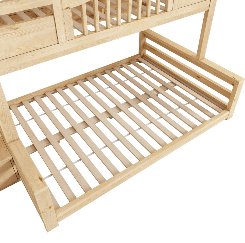 Letto a castello casa bambini 90x200 e 140x200 cm con scala contenitore in legno naturale HOMVRA