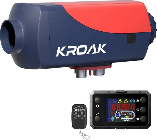 Stufa a Diesel 12V 5KW - Riscaldatore a Diesel - 0,16-0,48L/H - con Display LCD e Comando a Distanza - Senza Bluetooth - Rosso