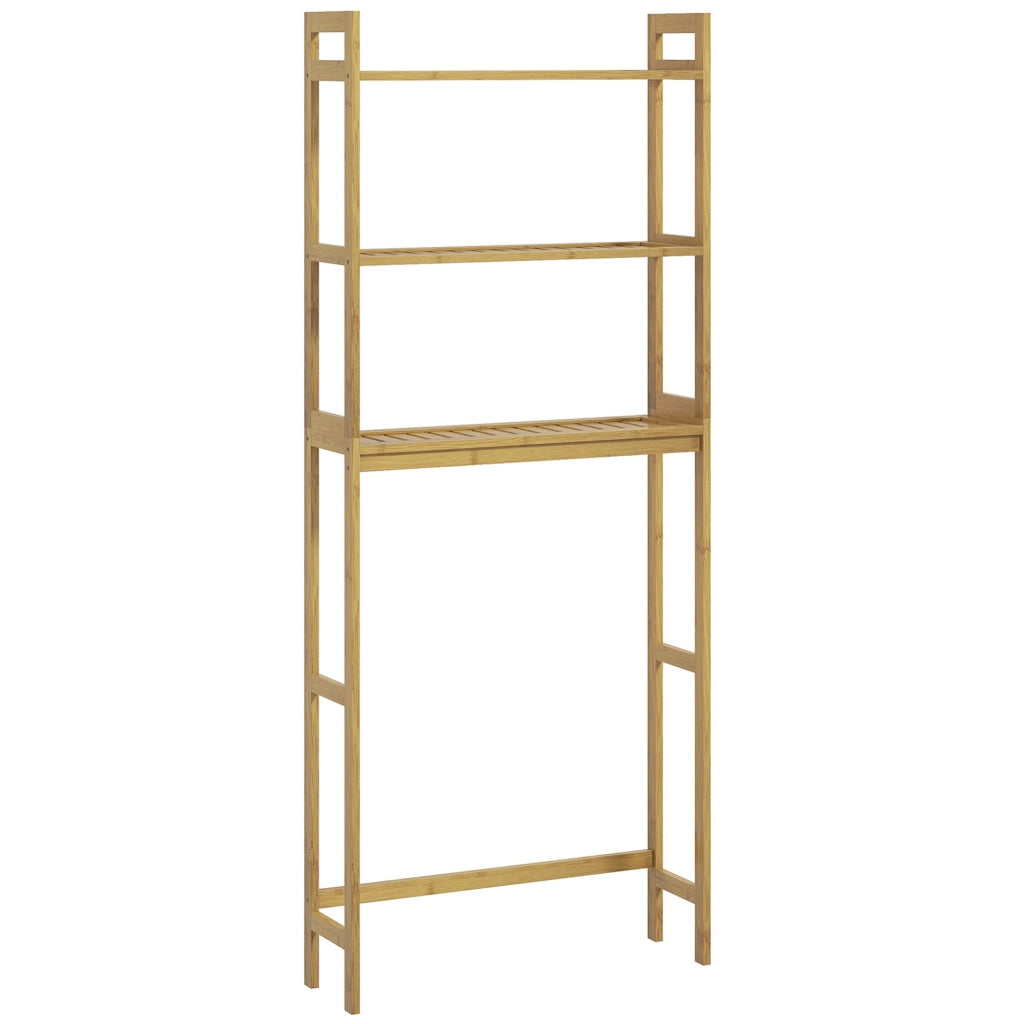 Scaffale da bagno in bambù 3 ripiani con fissaggio antiribaltamento, naturale, salvaspazio sopra WC