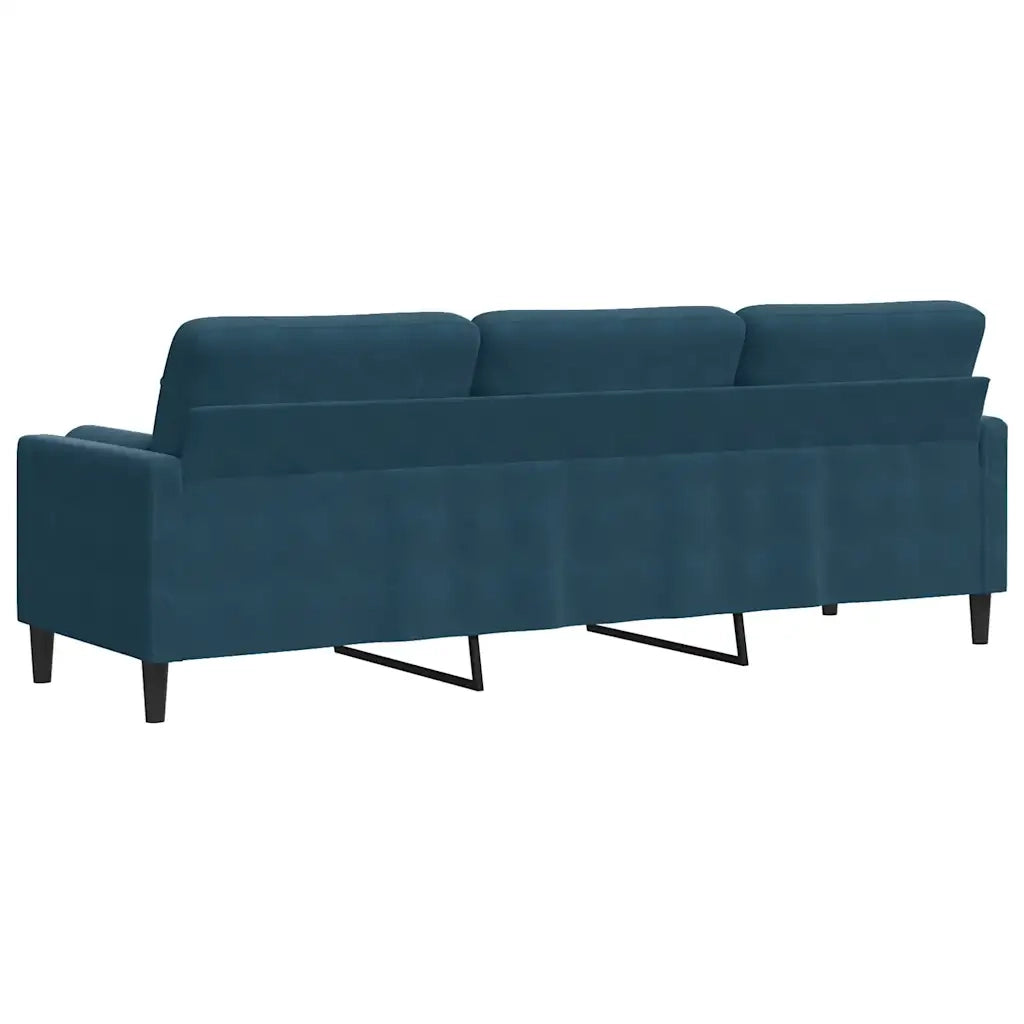 Divano a 3 Posti con Cuscini Blu 210 cm in Velluto