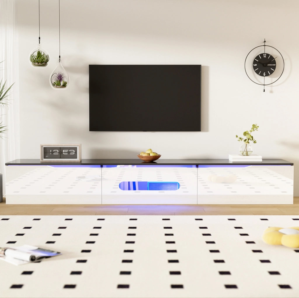 Mobile TV 180x35x30 cm con LED a 16 colori e 3 ante in MDF e truciolare nero e bianco