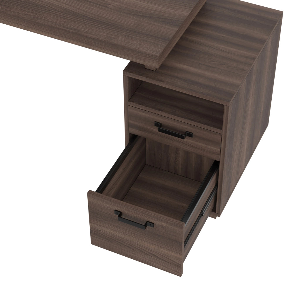 Scrivania moderna 135x54 cm in MDF con struttura in tubi d'acciaio, design multifunzionale con cassetto silenzioso e spazio porta documenti, colore marrone