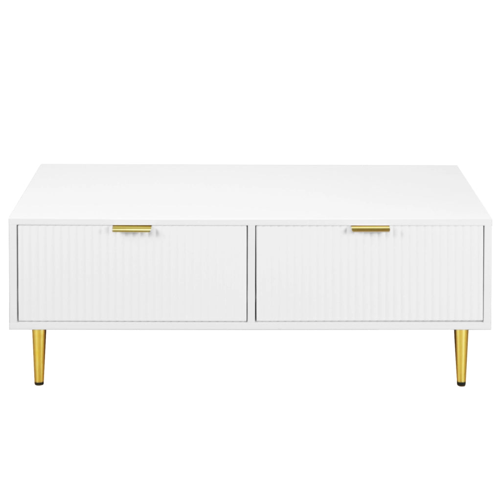 Tavolino da caffè bianco e oro con 2 cassetti in MDF; 100 x 50 x 40 cm