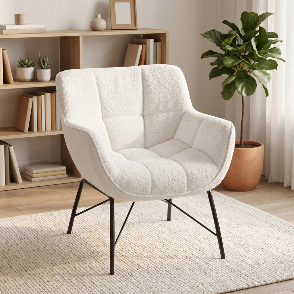 Poltrona Moderna ¨C Minimal ¨C Cremewei? Tessuto Sherpa