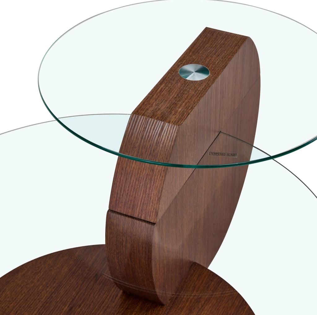 Tavolino da caff¨¨ a due livelli 78,5 cm in MDF effetto noce e vetro di sicurezza trasparente