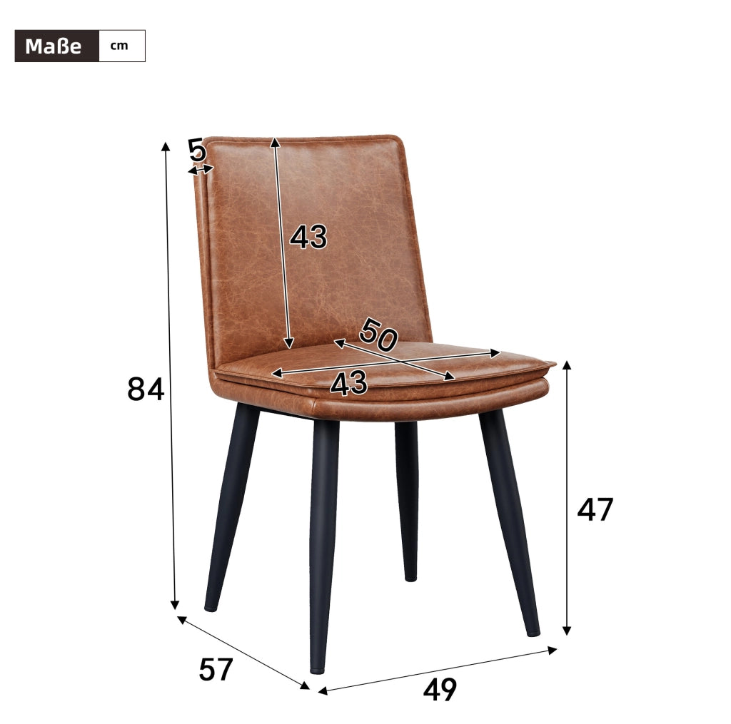 Set 6 sedie da pranzo ULEVR in PU marrone, seduta doppia imbottita e gambe in metallo
