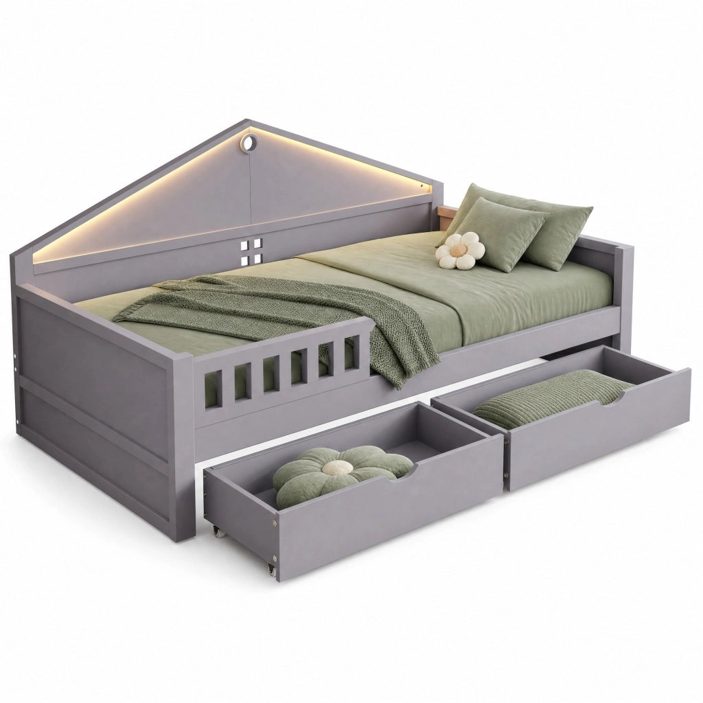 Letto multifunzione 90 x 200 cm con LED e due cassetti