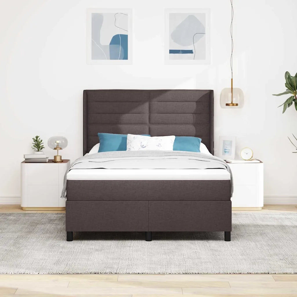Letto a Sorgente LED Marrone Scuro 140 x 200 cm Tessuto