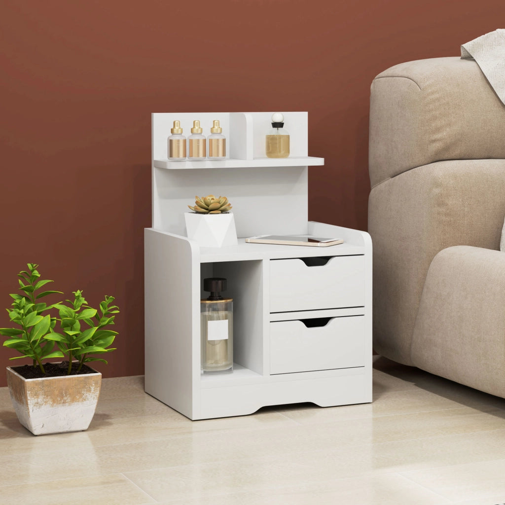Comodino con 2 cassetti e ripiano aperto ¨C Minimal ¨C Bianco 40x30x60 cm