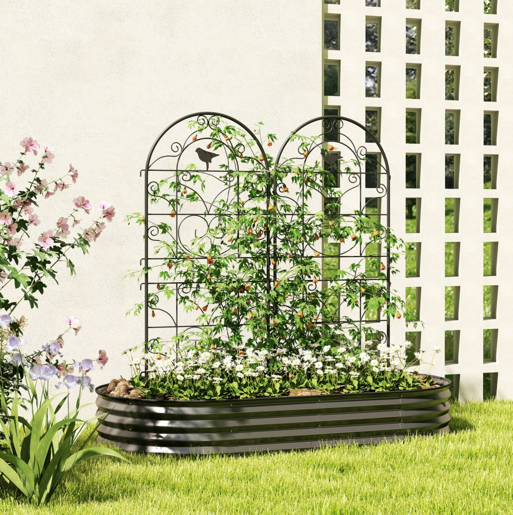 Set 2 grigliati per rampicanti ULEVR 50x120 cm in metallo nero con motivo uccelli