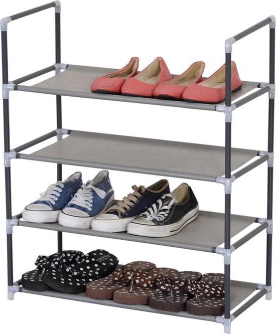 Raccoglitore di scarpe con 4 strati - robusto e moderno - bancale per scarpe in acciaio e tessuto - progettazione spazievole - grigio - 60x28x71 cm