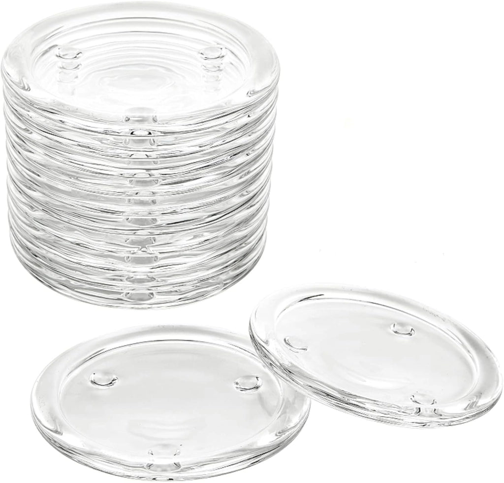 Set di 12 sottobicchieri in vetro trasparente, diametro 10 cm