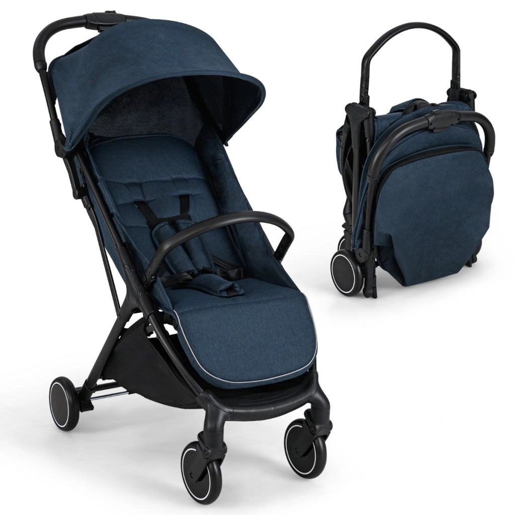 Passeggino leggero per bambini piegatura con una mano, Passeggino portatile con schienale reclinabile Blu scuro-Passeggini per bimbi