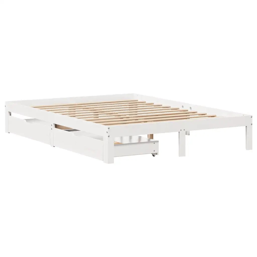 Giroletto con Cassetti Bianco 120x200 cm Legno Massello di Pino 3301947