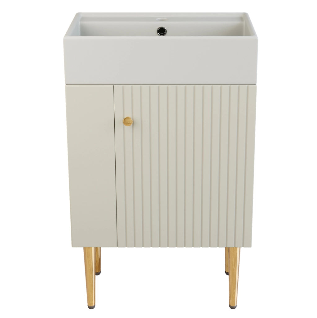 Mobile bagno da terra bianco con lavabo integrato e ripiani