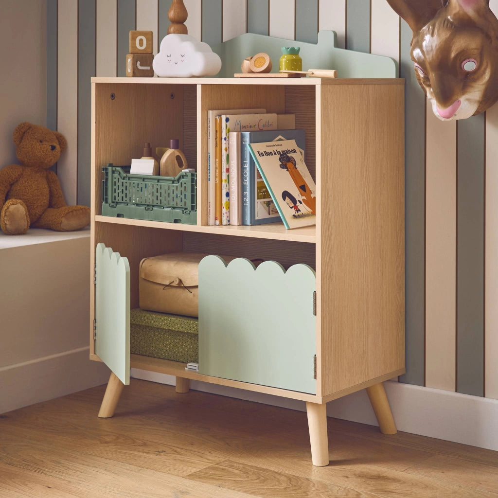 Libreria per bambini a 2 ripiani e 2 ante, verde