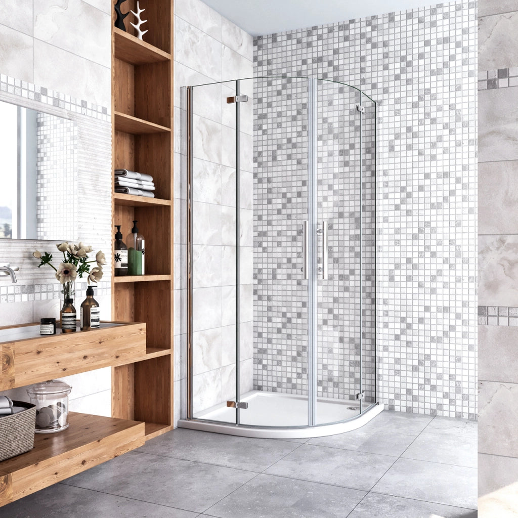 90x90x195 cm Box Doccia Semicircolare Porte Battenti e Ante Pieghevoli in Vetro Temperato 6mm Anticalcare Trasparente Profilo Cromo Lucido