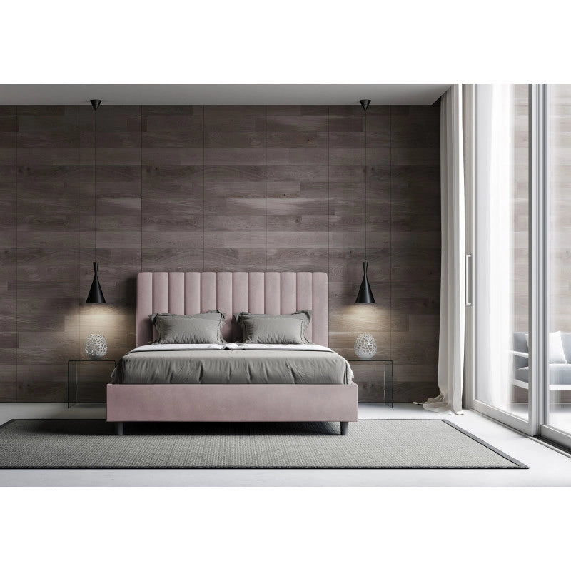 Letto imbottito Piazza e mezzo 130x200 cm Agueda - Con rete,Glicine,Microfibra