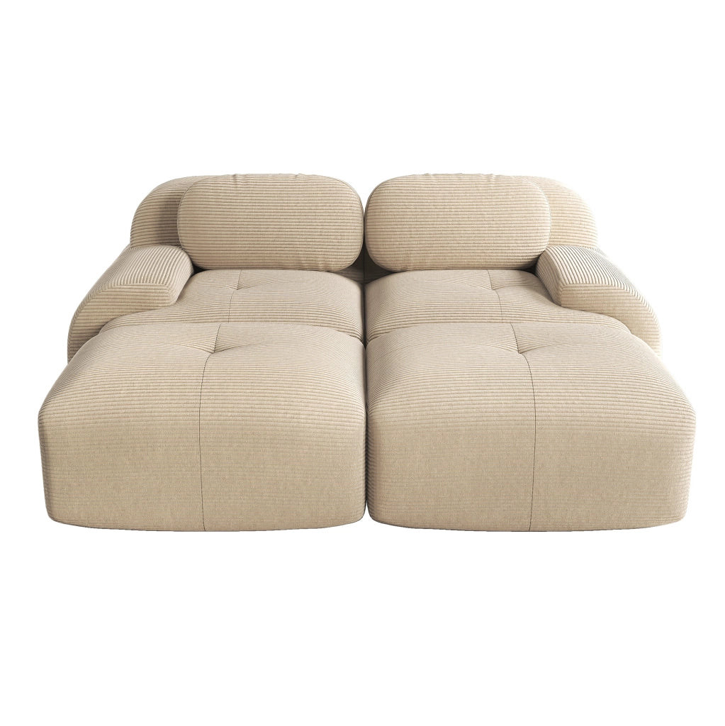 Divano 2 posti modulare in tessuto a coste beige con schiuma ad alta densità e braccioli ergonomici