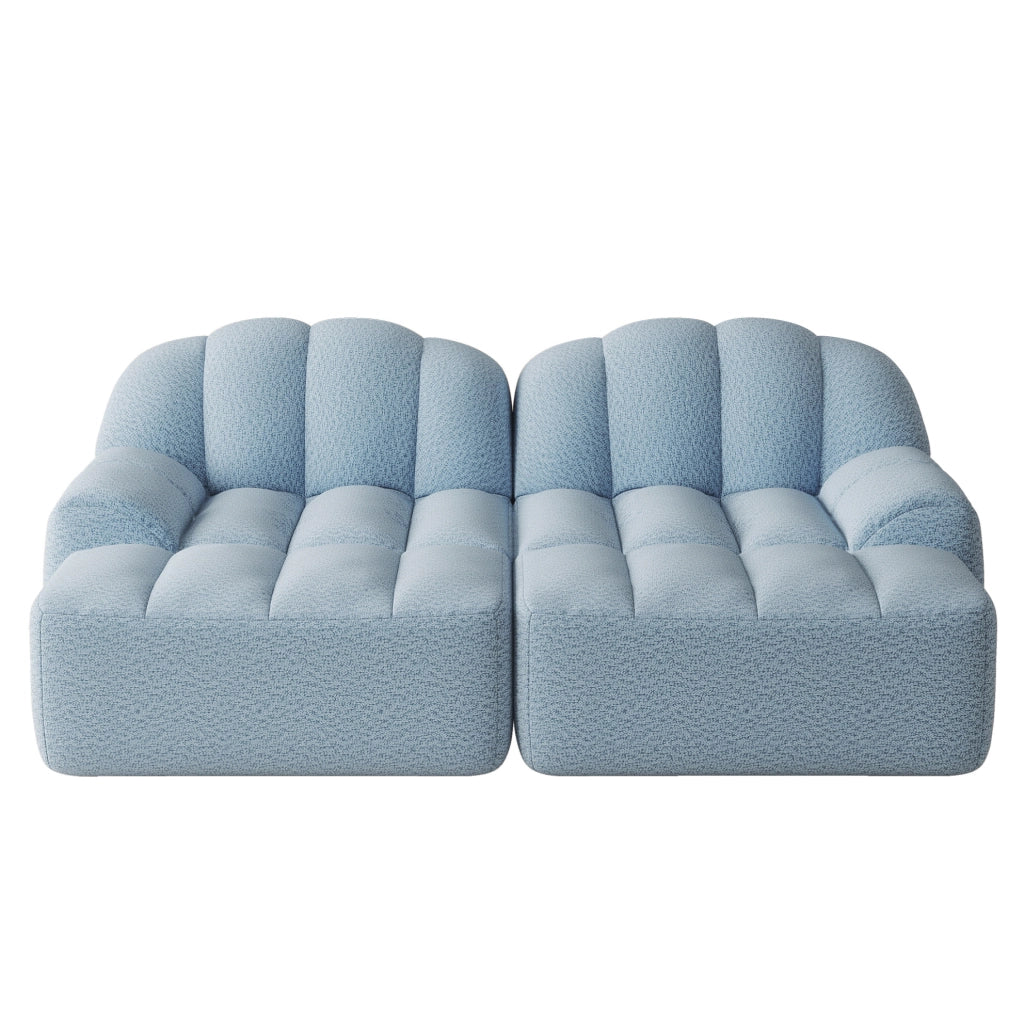 Divano modulare blu 210x165x79 cm con 2 pouf, senza montaggio