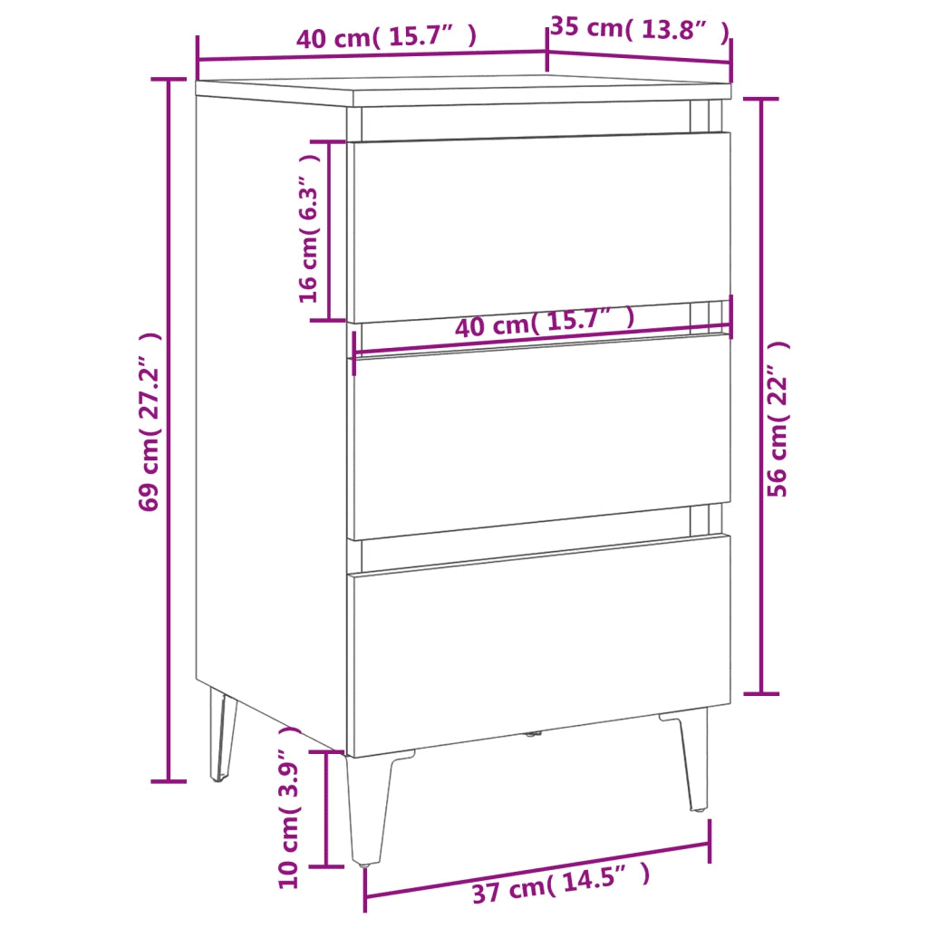 Comodino | Armadio da Notte | Mobiletto da notte con Gambe in Metallo Grigio Sonoma 40x35x69 cm