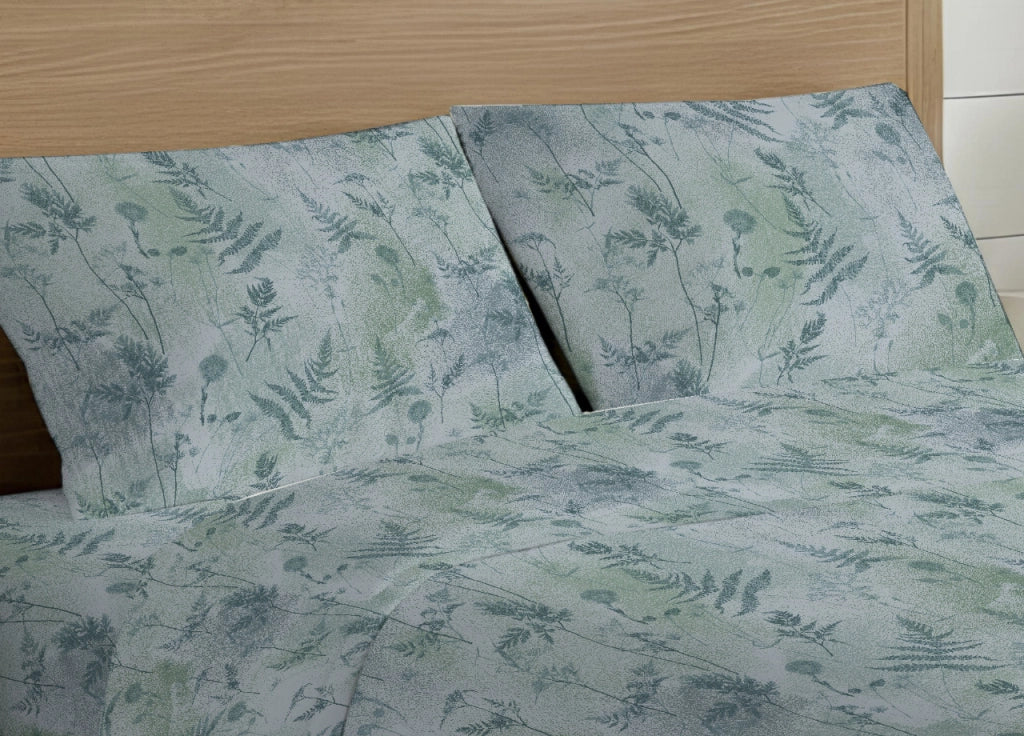 Completo Lenzuola Letto In 100% Cotone Made Italy Disegno Soffione - Singolo - Verde