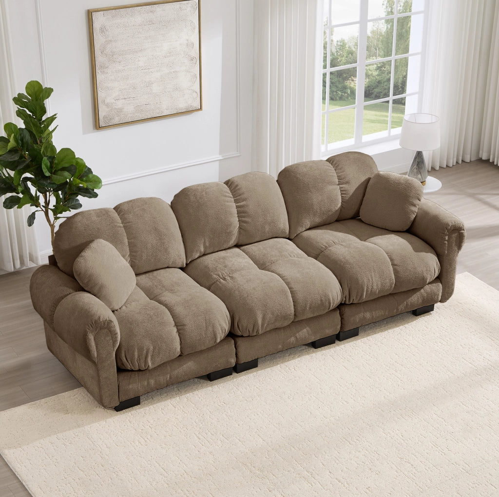 Divano modulare in ciniglia marrone 260 × 86 × 90 cm