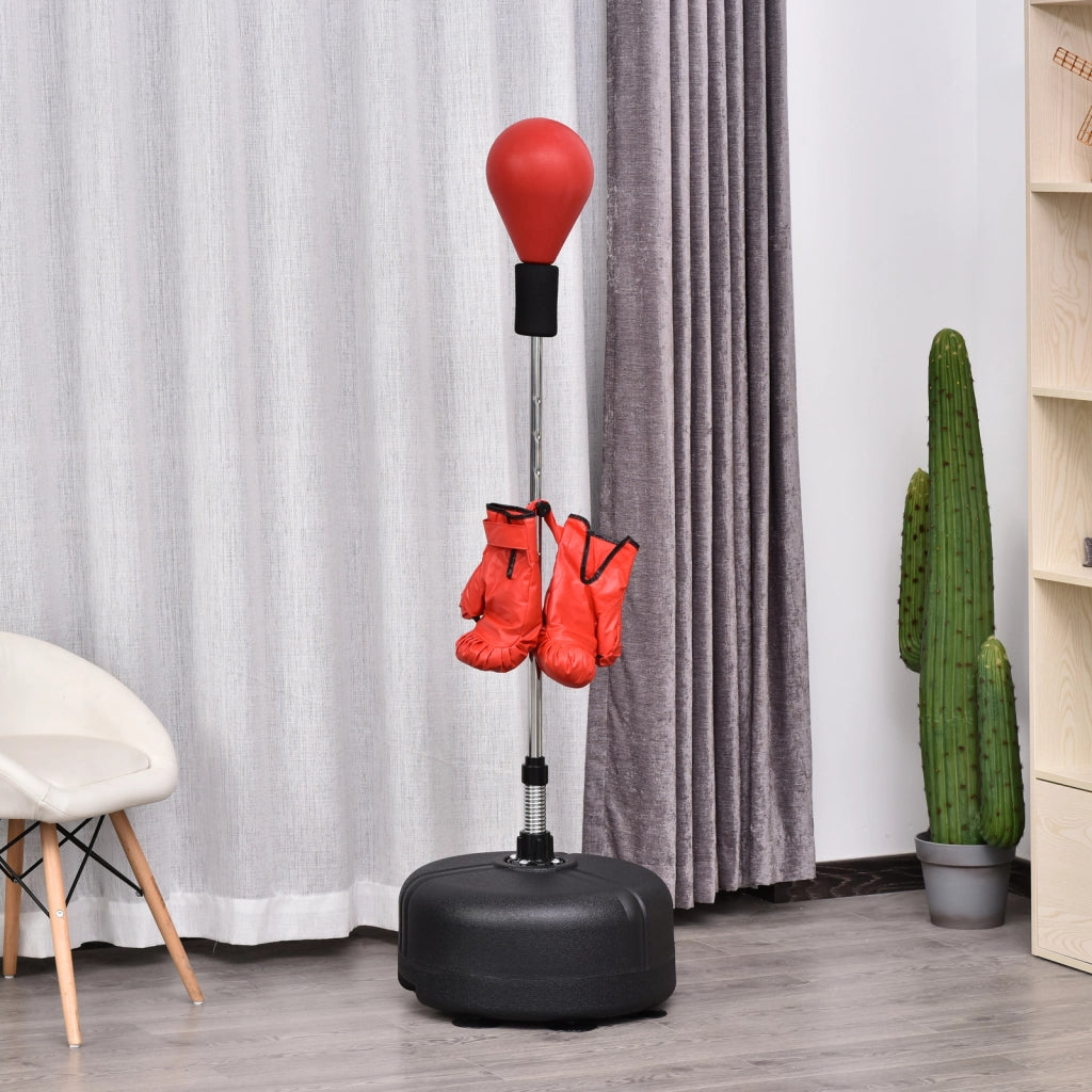 Punching Ball ad Altezza Regolabile con Guanti da Boxe in Acciaio e Finta Pelle Ø48x136-154 cm Robusto per Casa Nero e Rosso