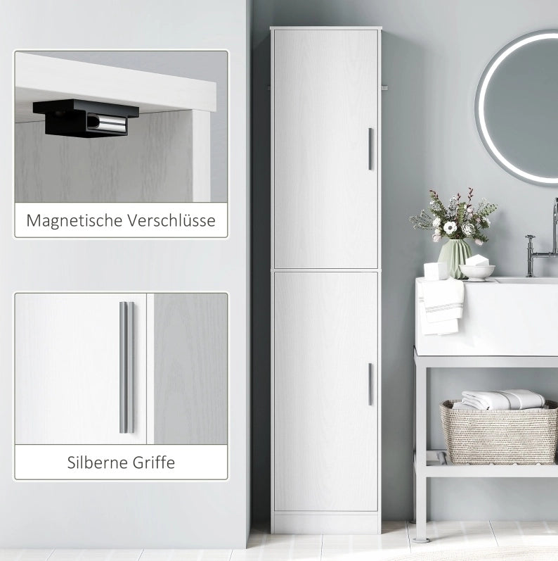 Mobile alto da bagno stretto con 2 ante e ripiani regolabili; 40 x 35 x 180 cm; bianco