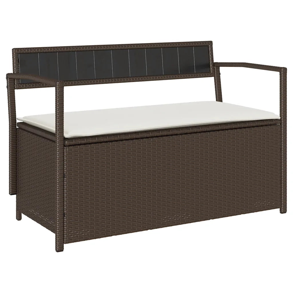 Panca Portaoggetti da Giardino con Cuscino Marrone Polyrattan 4103837