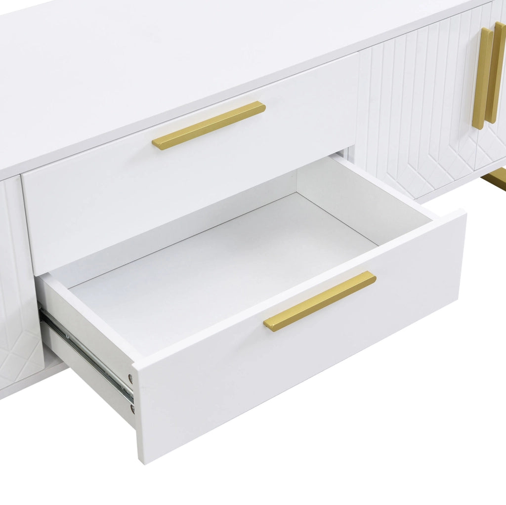 Mobile TV bianco lucido 170 cm con dettagli dorati
