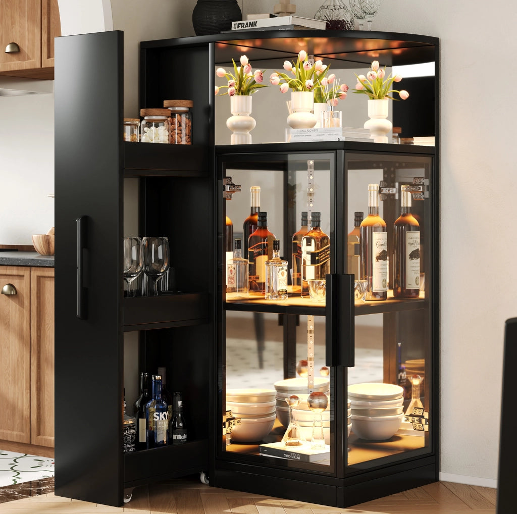 Vetrina 64x42x112 cm con mobile laterale estraibile e LED multicolore nera