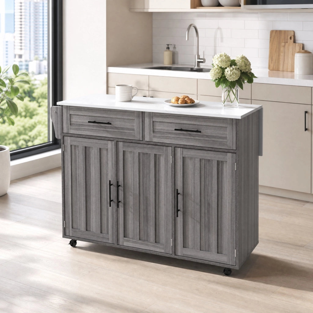 Carrello da cucina con piano estensibile; 2 cassetti; ripiani regolabili; ruote e gambe in legno