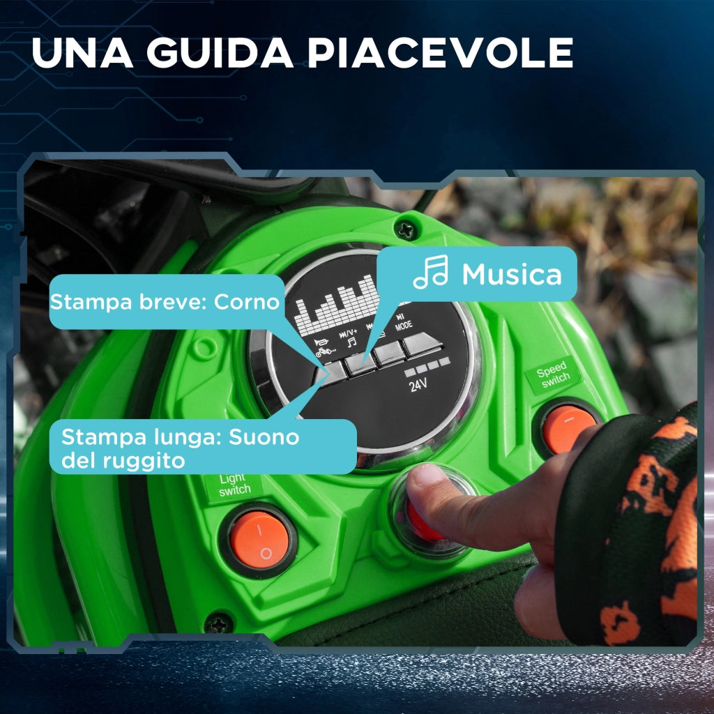 Moto Elettrica per Bambini con Acceleratore Manuale, 2 Velocit¨¤ 8-16km/h, Et¨¤ 8-12 Anni, Verde