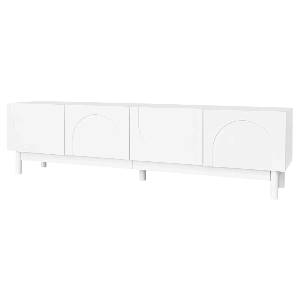 Mobile TV bianco 169x35x45,5 cm con ante ondulate, ripiani e gambe